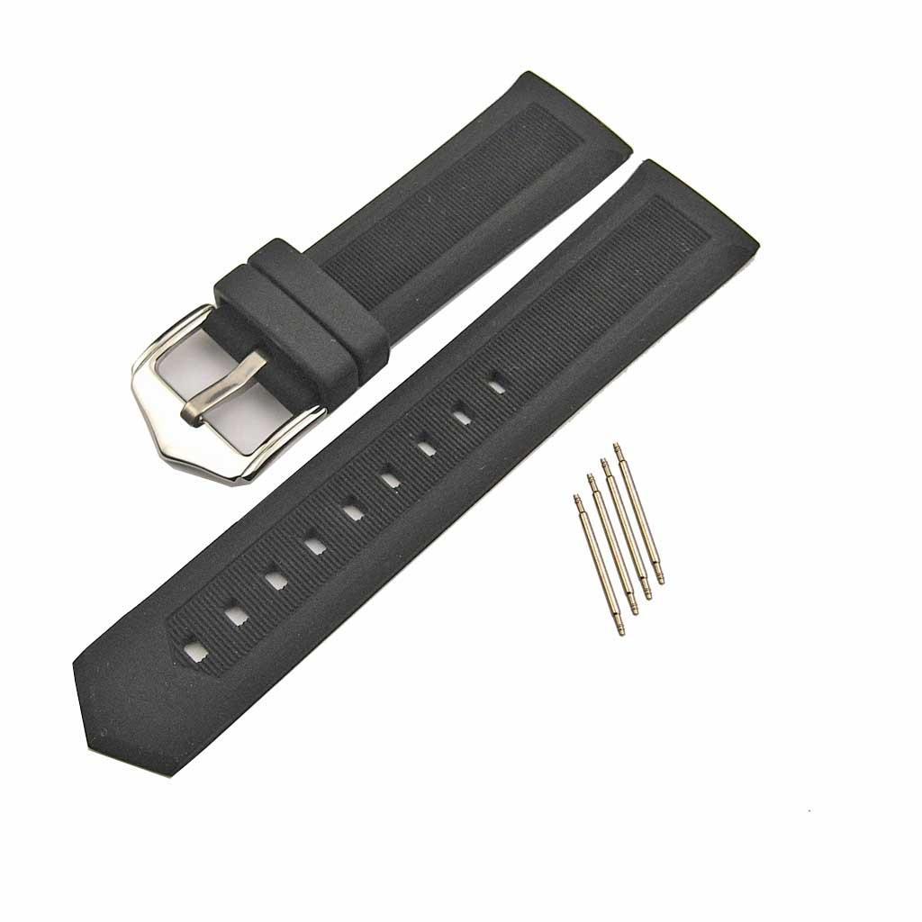 Silicone Rubber Watch Bands Waterproof Strap with Spring Bar Black 16mm