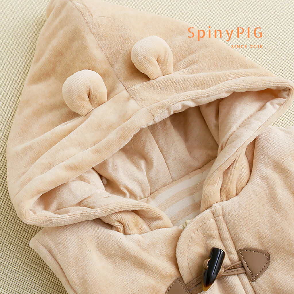 Áo khoác vest cho bé 0-1 tuổi trần bông 100% cotton hữu cơ tự nhiên không chất tẩy nhuộm kèm mũ đáng yêu