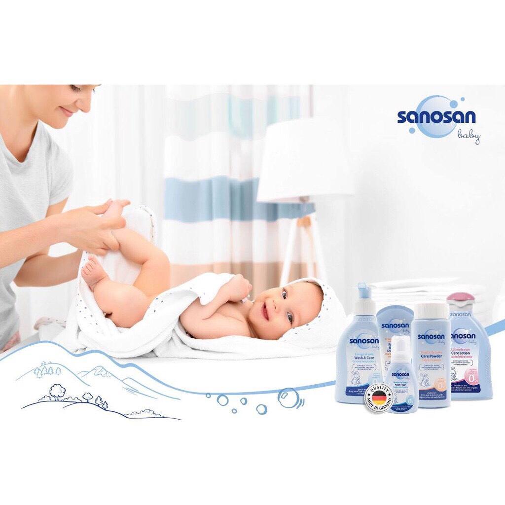 Combo 3 Sữa tắm gội dịu nhẹ 500ml + Kem hăm 100ml + Sữa dưỡng thể 200ml Sanosan Baby chiết xuất Olive Hữu cơ