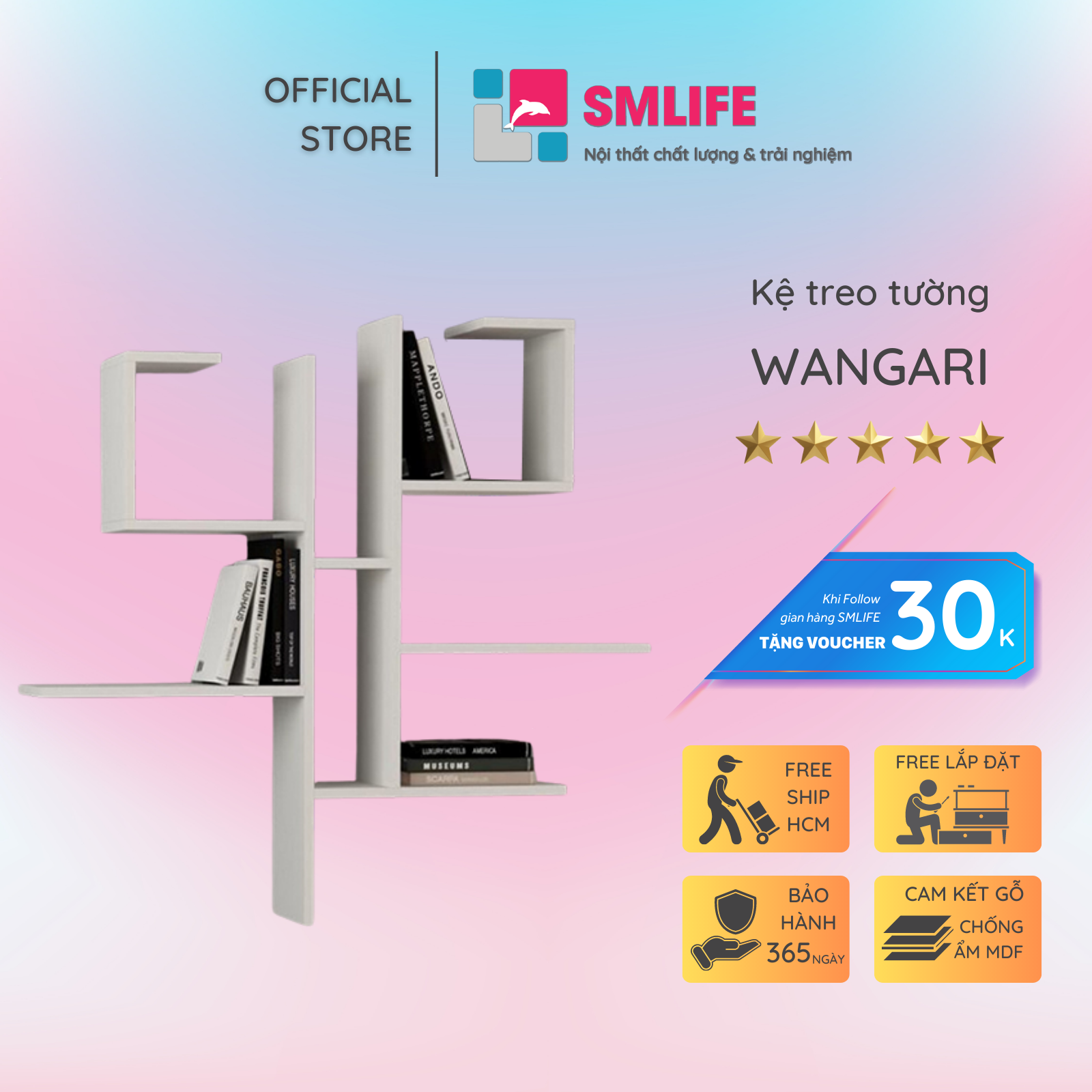 Kệ gỗ trang trí đa năng SMLIFE Wangari