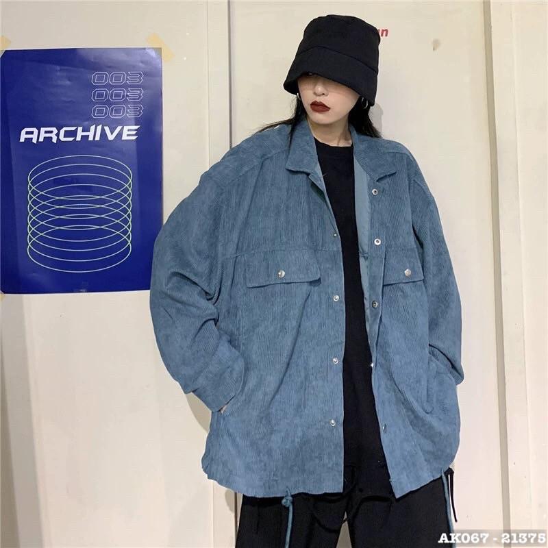 Áo Khoác Kaki Nhung Tâm LIỂU ÁO SƠ MI Bomber Jackets Kaki Trơn Nút Đồng Form Rộng Hàng UNISEX DÂY CỔ BẺ