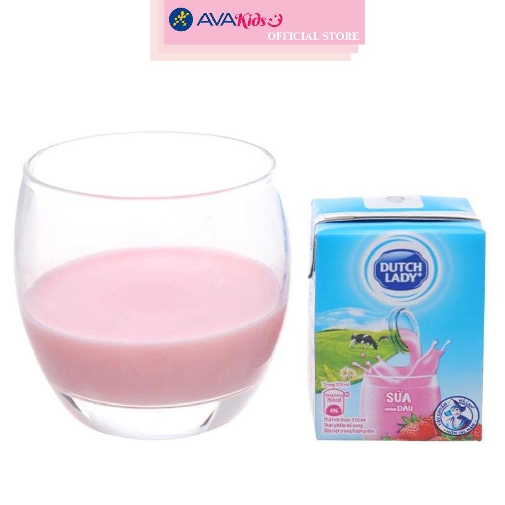 Lốc 4 hộp sữa tiệt trùng Dutch Lady có đường hương dâu 110 ml (từ 1 tuổi)