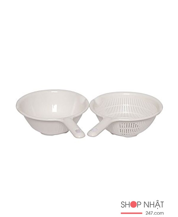 Combo bộ rổ và thau nhựa 1.2L có tay cầm màu trắng + giá để giẻ rửa bát 2 ngăn dạng lưới màu trắng Inomata nội địa Nhật Bản