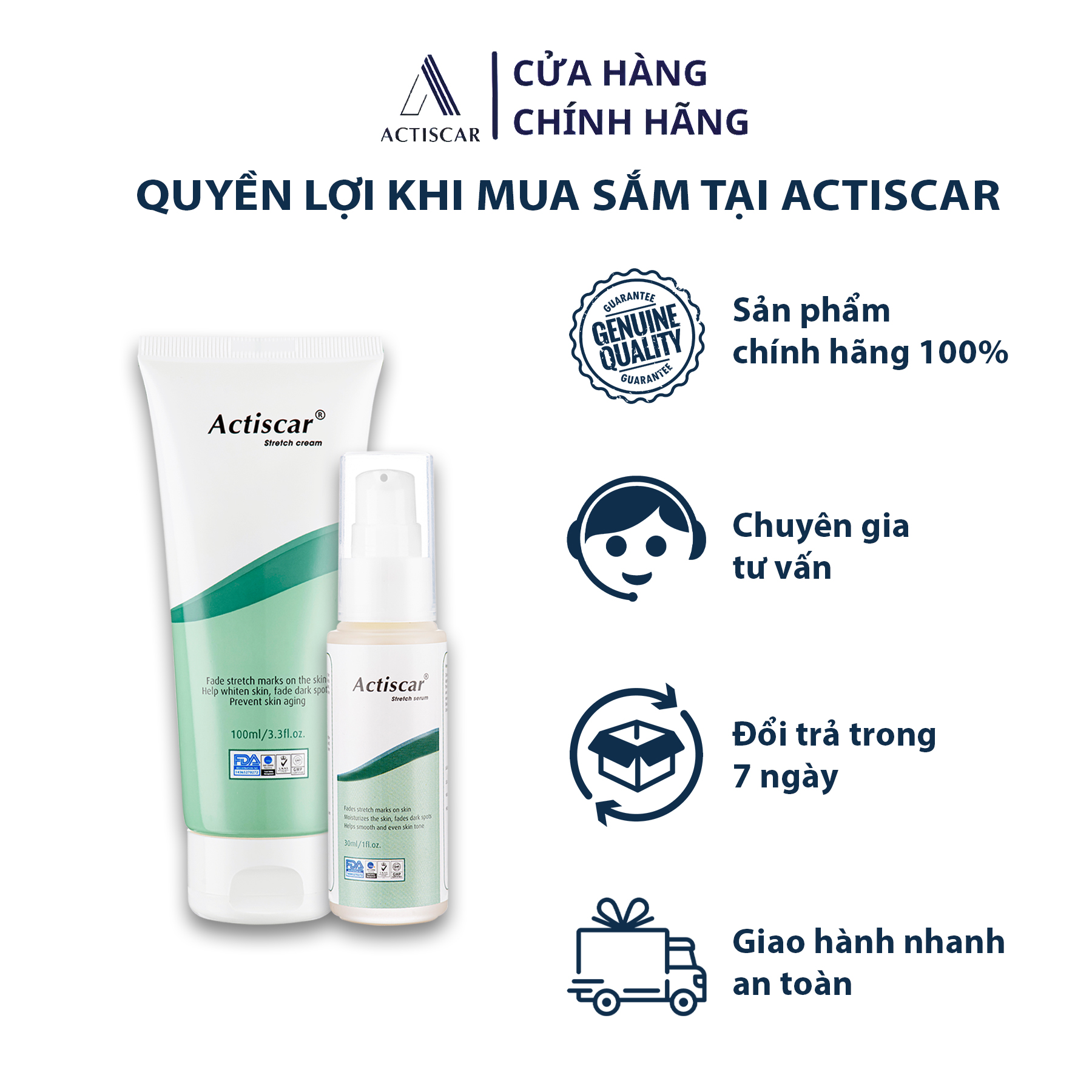 Combo Kem Rạn Da Actiscar Stretch 100ml và Serum Rạn Da 30ml