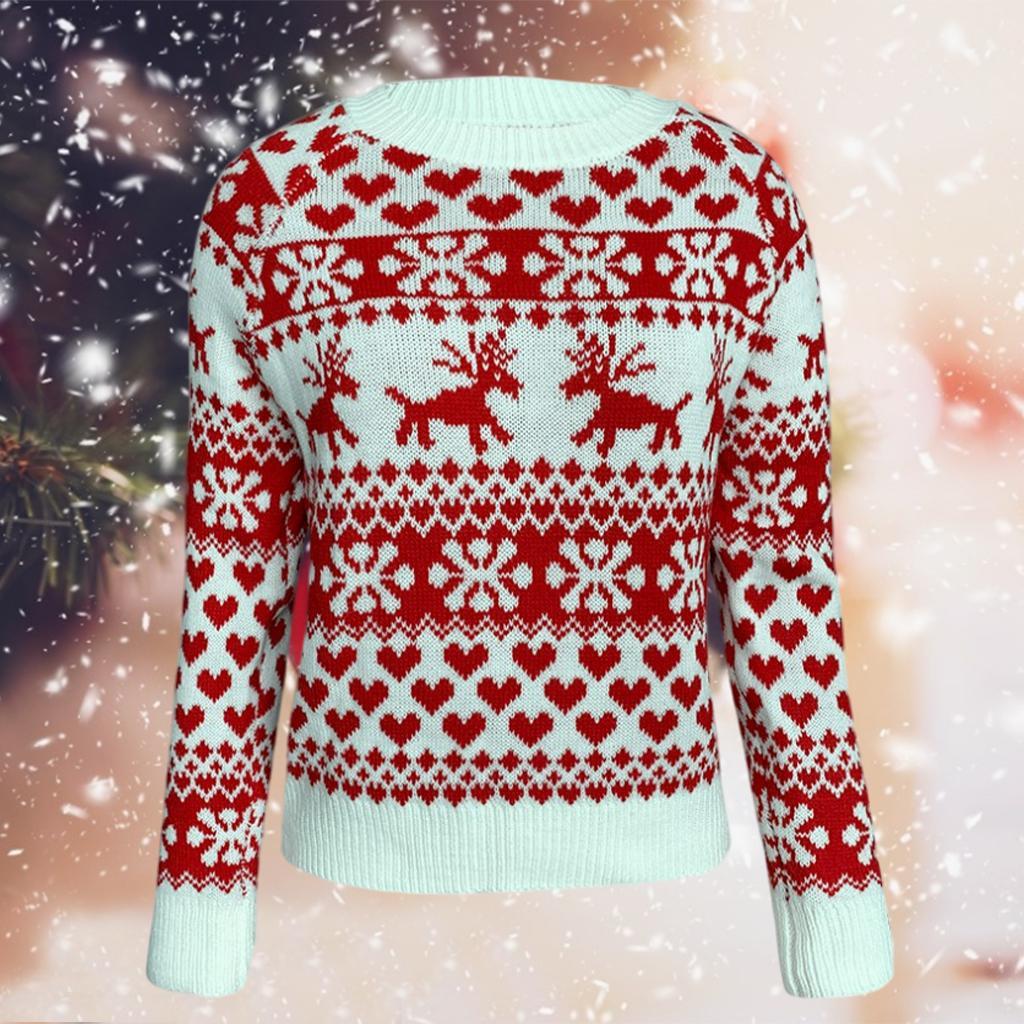 Christmas Women Sweater Blouse Pullover Sweatshirt Women Ladies White M