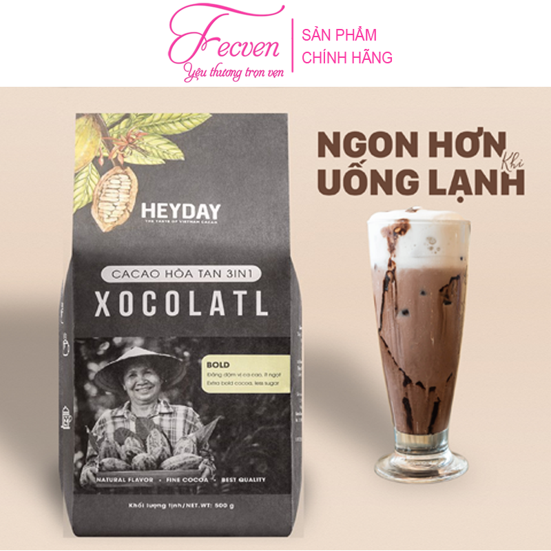 Bột Cacao Sữa Heyday Xocolatl Bold - Cacao Thượng Hạng Và Sữa Tách Béo - Đắng Đậm Vị Cacao, Ít Ngọt - Gu Đắng Đậm - FECVEN
