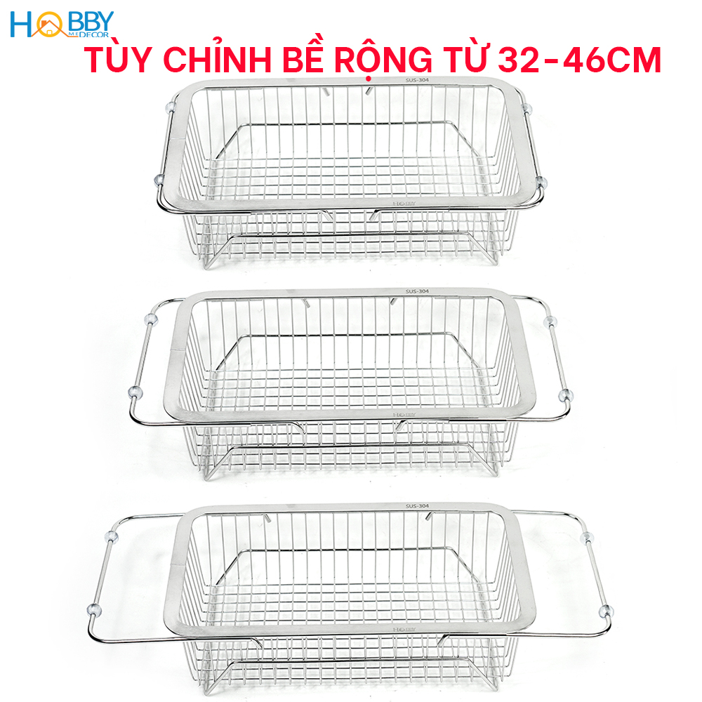 Khay đựng chén đĩa gác chậu rửa chén co giãn Hobby Home Decor KDC5 - Inox 304 không rỉ sét