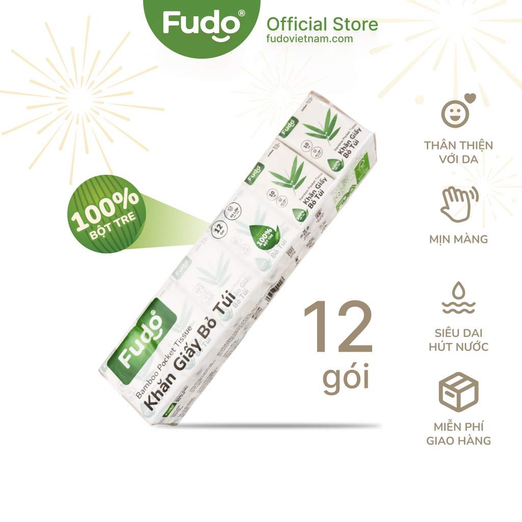 Khăn giấy bỏ túi Fudo TISSUEPocket từ sợi tre - 1 Lốc 12 gói