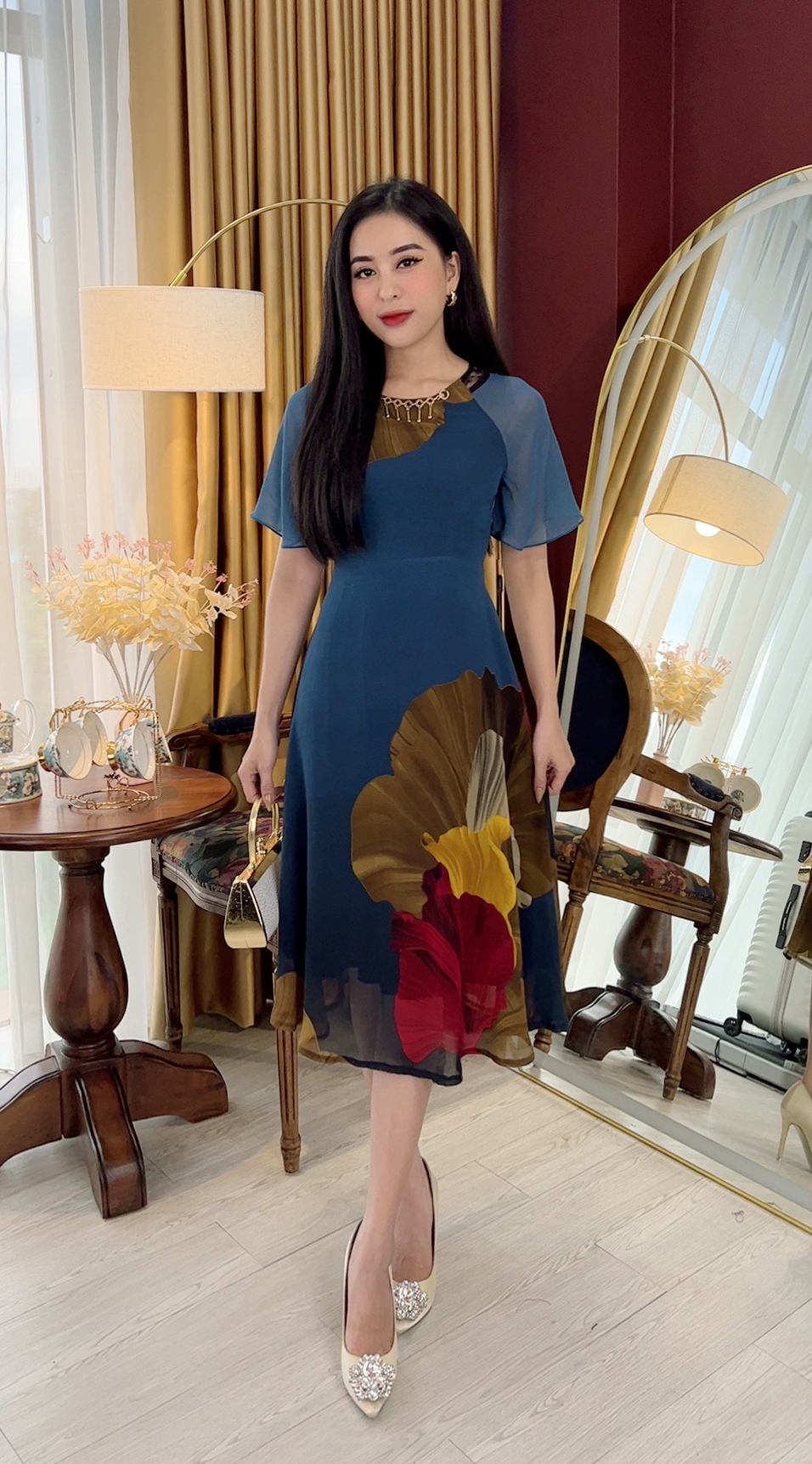 Đầm Suông Trung Niên [ Linh Trà ] (TM 671) Vải Voan Chiffon Cao Cấp Cho Mẹ Đi Làm Đi Tiệc Đi Chơi Trang Nhã Thanh Lịch Trẻ Trung
