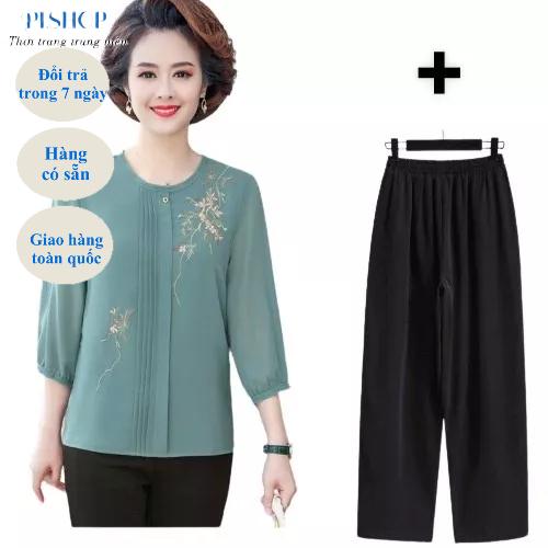 Bộ quần áo trung niên cho mẹ và bà kiểu dáng sang trọng lịch sự thoải mái