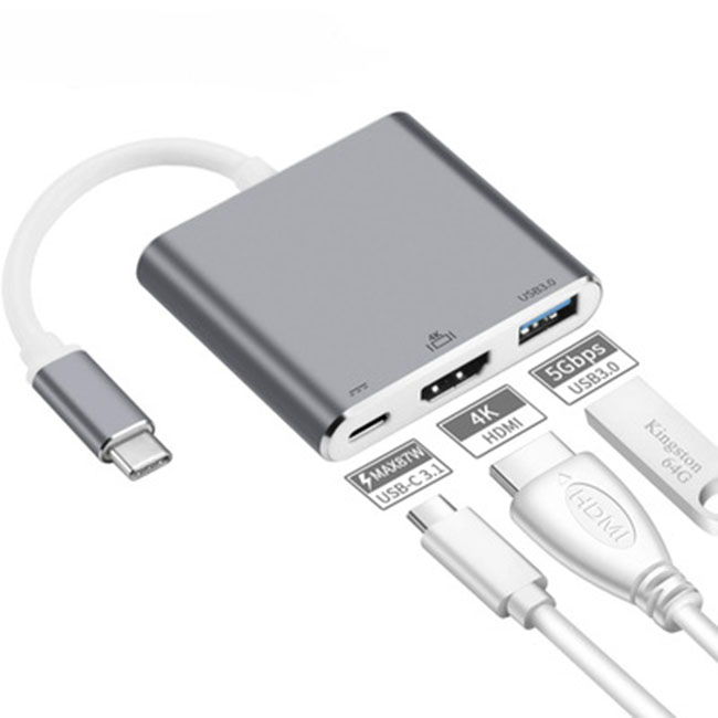 Hub chuyển đổi USB Type-C Sang USB 3.0/HDMI-Type C (Xám) US04-Hàng Chính Hãng