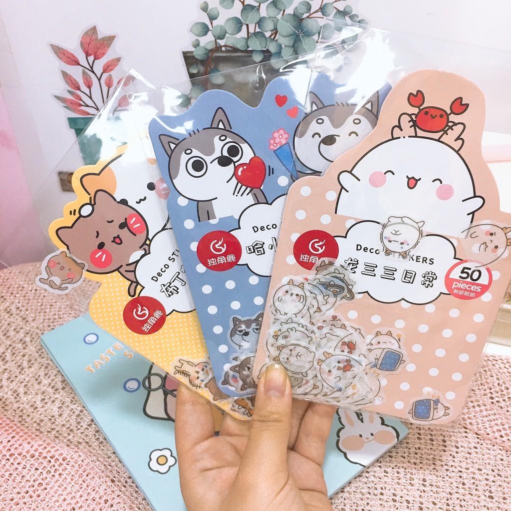 Sticker Hình Con Vật Dễ Thương Cute Hình Con Ếch Heo Cún Gấu Trang Trí Sổ Tay Góc Học Tập Dán Mũ Bảo Hiểm Vali