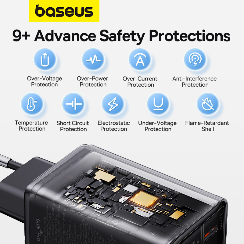 Cốc Sạc Nhanh OS-Baseus GaN6 Pro Fast Charger 2C+2U 65W (Chân cắm tròn, Kèm cáp C to C, 100W, 1m) (Hàng chính hãng)