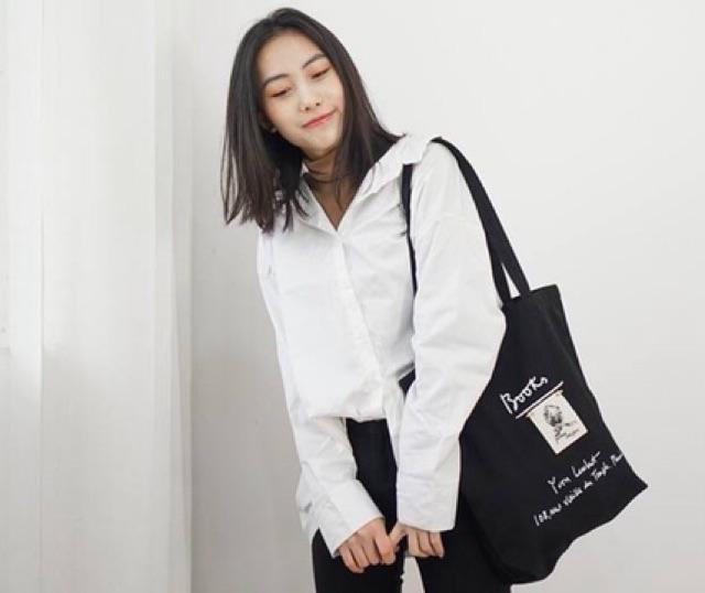 TÚI TOTE BAG TÚI VẢI ĐEN TRẮNG STYLE HÀN QUỐC - BOOKS