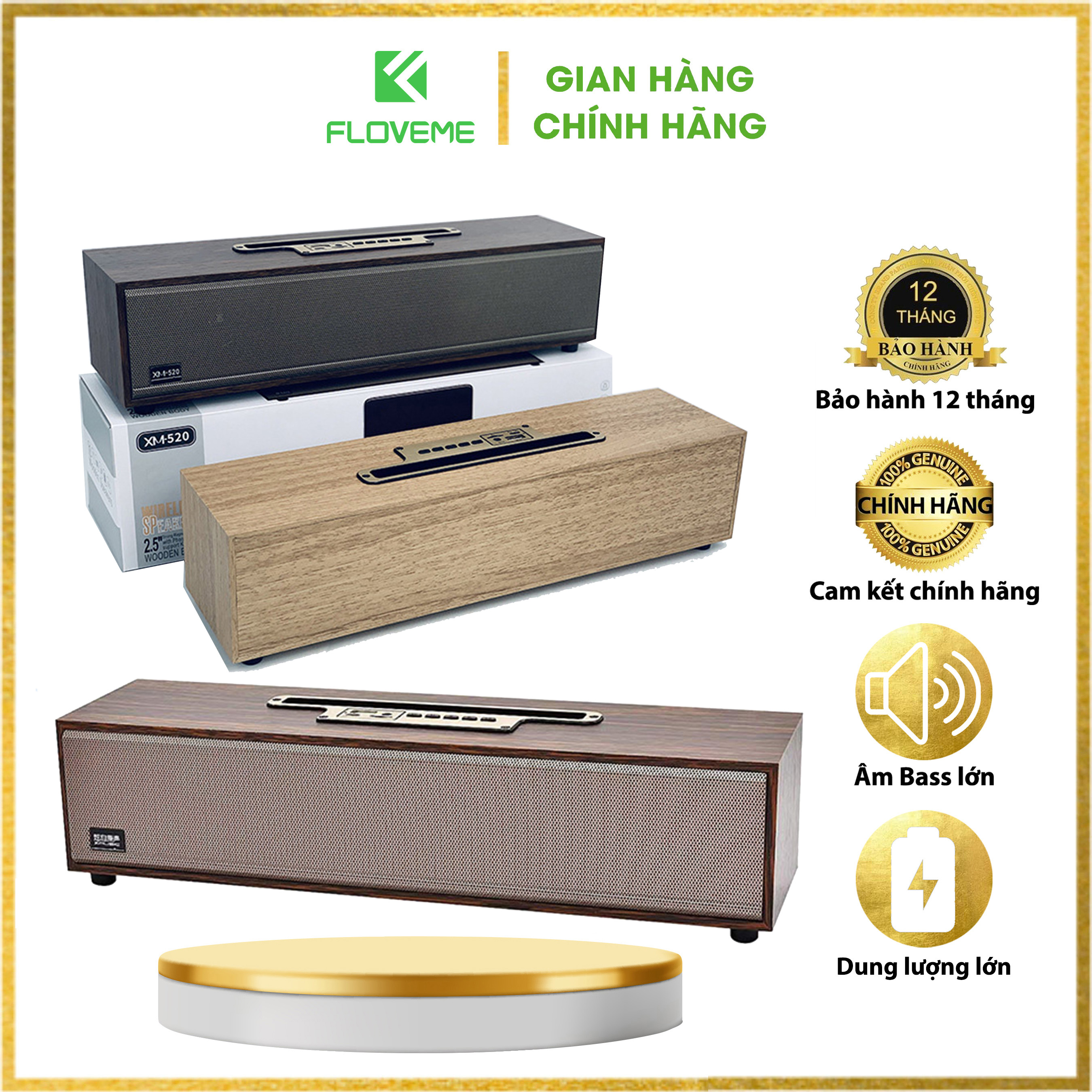 Loa Gỗ FLOVEME Bluetooth XM520 - Công suất 5W - Âm thanh tốt - Âm Bass lớn - Dung lượng Pin lớn - Tần số 100Hz - 20KHz - Hàng chính hãng