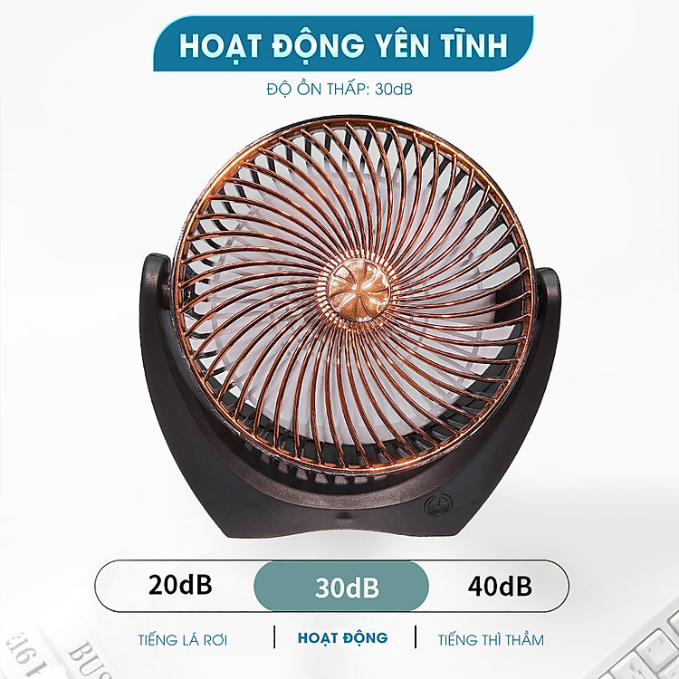Quạt Tích Điện Mini Pin 10H, 2-3 Tốc Độ Gió Mát, Xoay Linh Hoạt 210 Độ Không Tiếng Ồn