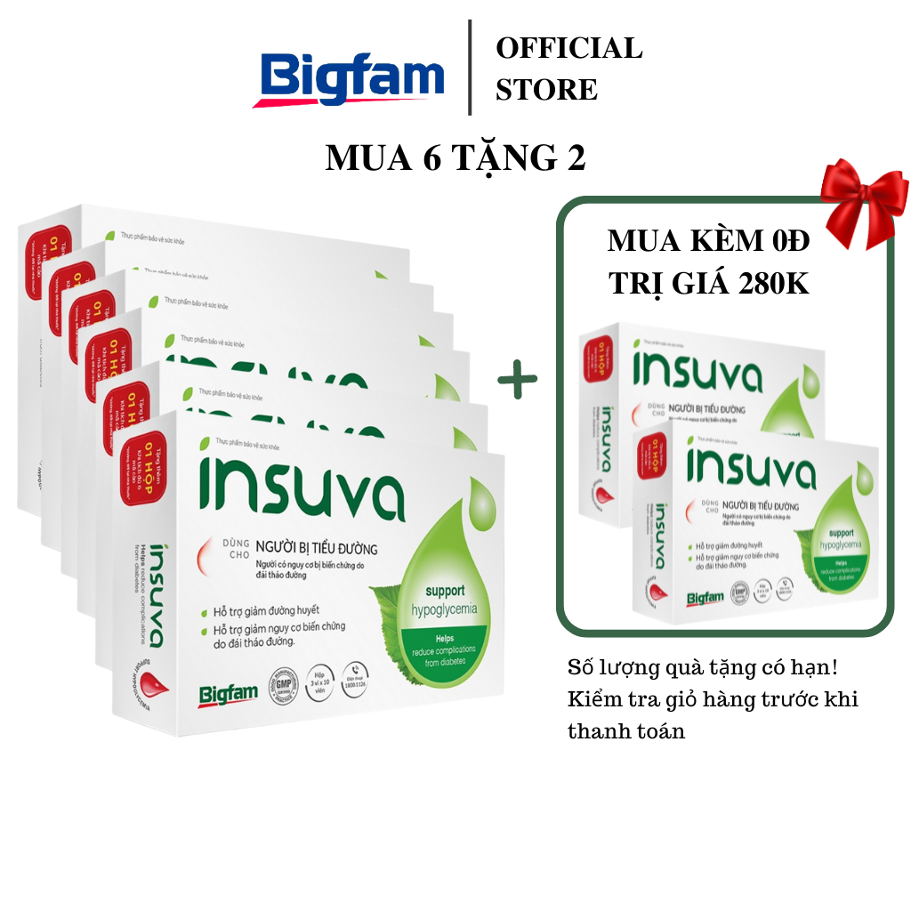 Combo 6 hộp giảm đường huyết INSUVA BIGFAM dùng cho bệnh nhân tiểu đường, đái tháo đường