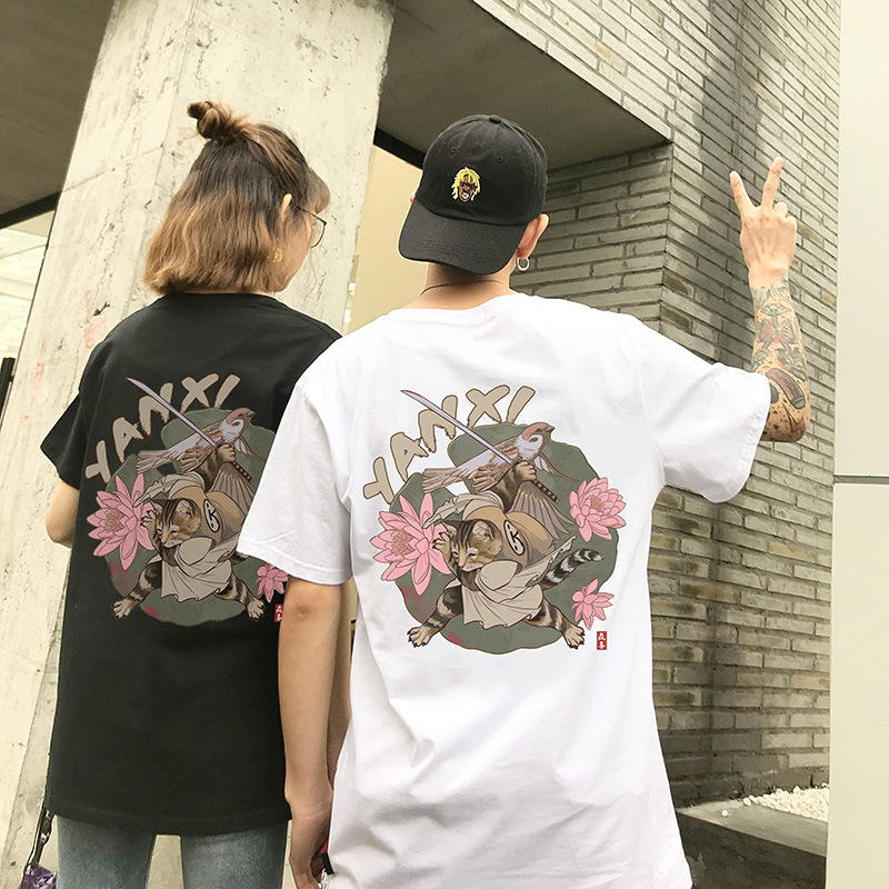 Áo thun Unisex YANXI Mèo Samurai Nhật Bản