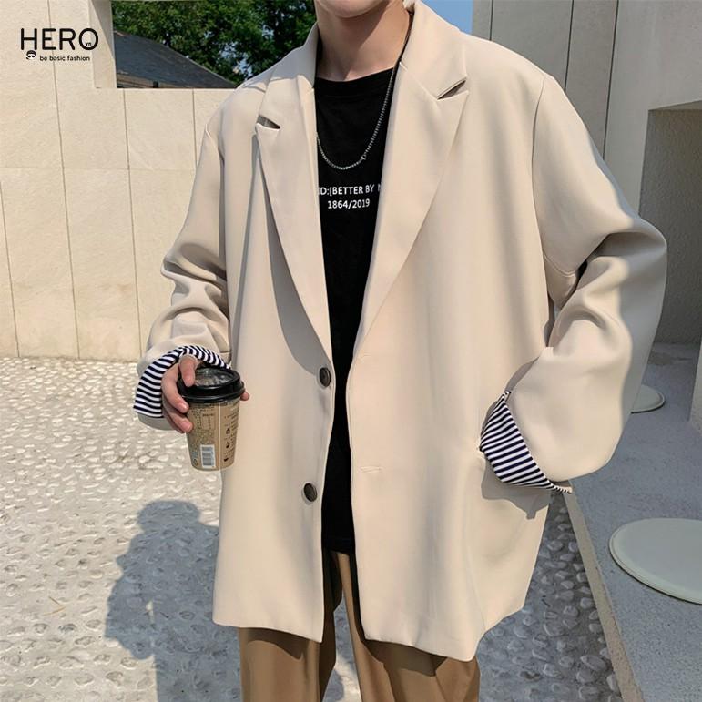 Áo Blazer Hàn Quốc Form Dáng Rộng Tay Dài Phối Tay Kẻ Sọc Áo Vest Blazer Thanh Lịch HERO BZ12