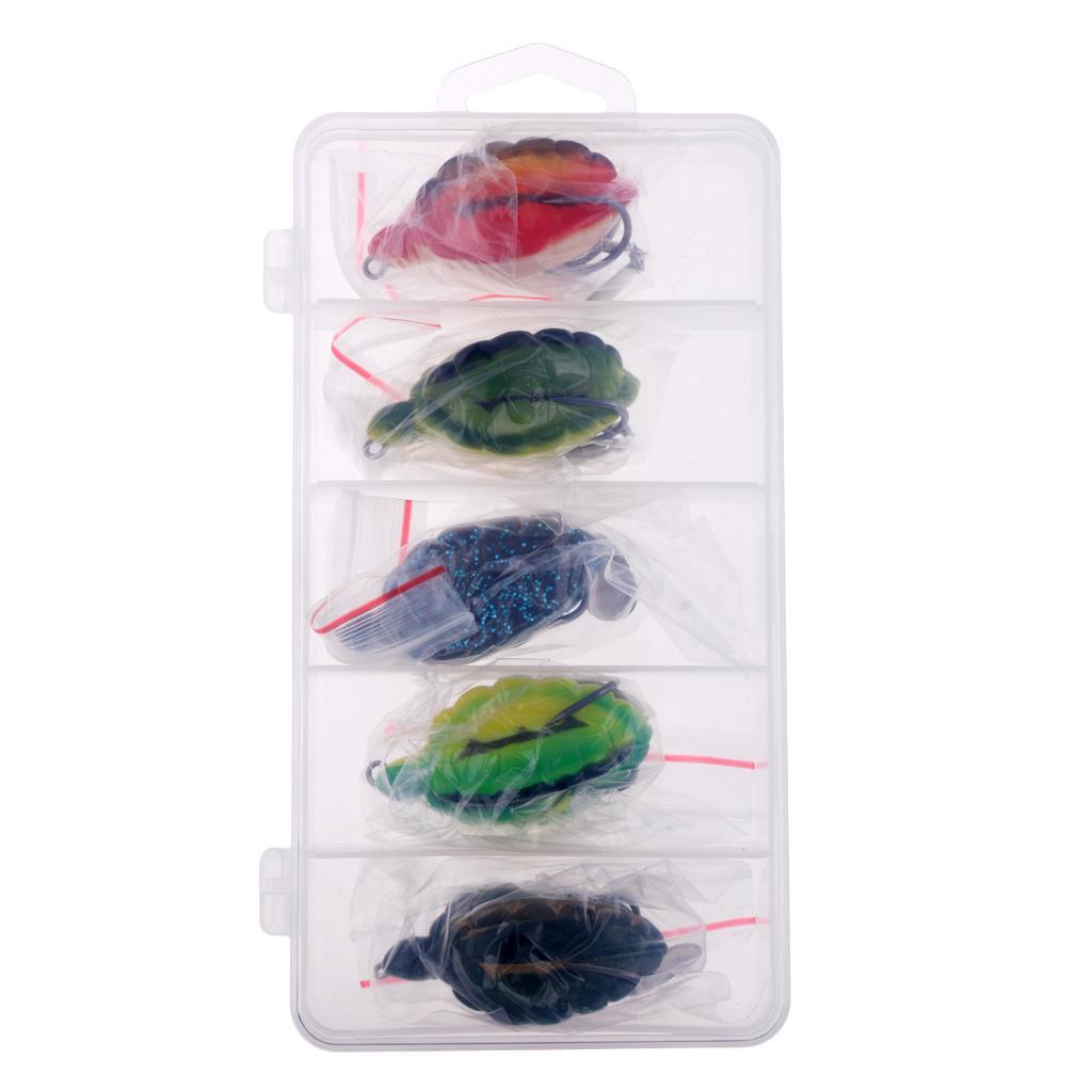 5Pcs Topwater Fishing Lure Hook Baits Crankbait Spinner Tortoise with Spoon