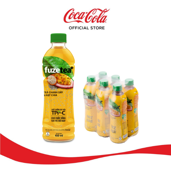 Lốc 6 Chai Trà Chanh Dây Và Hạt Chia Fuzetea+ 450ml/Chai Sale 4.4 Coca-Cola Official Store