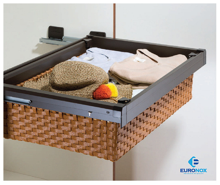 Rổ ngăn kéo để đồ gấp giả mây màu cà phê Coffee-coloured, artificial rattan pull-out Cloth Basket