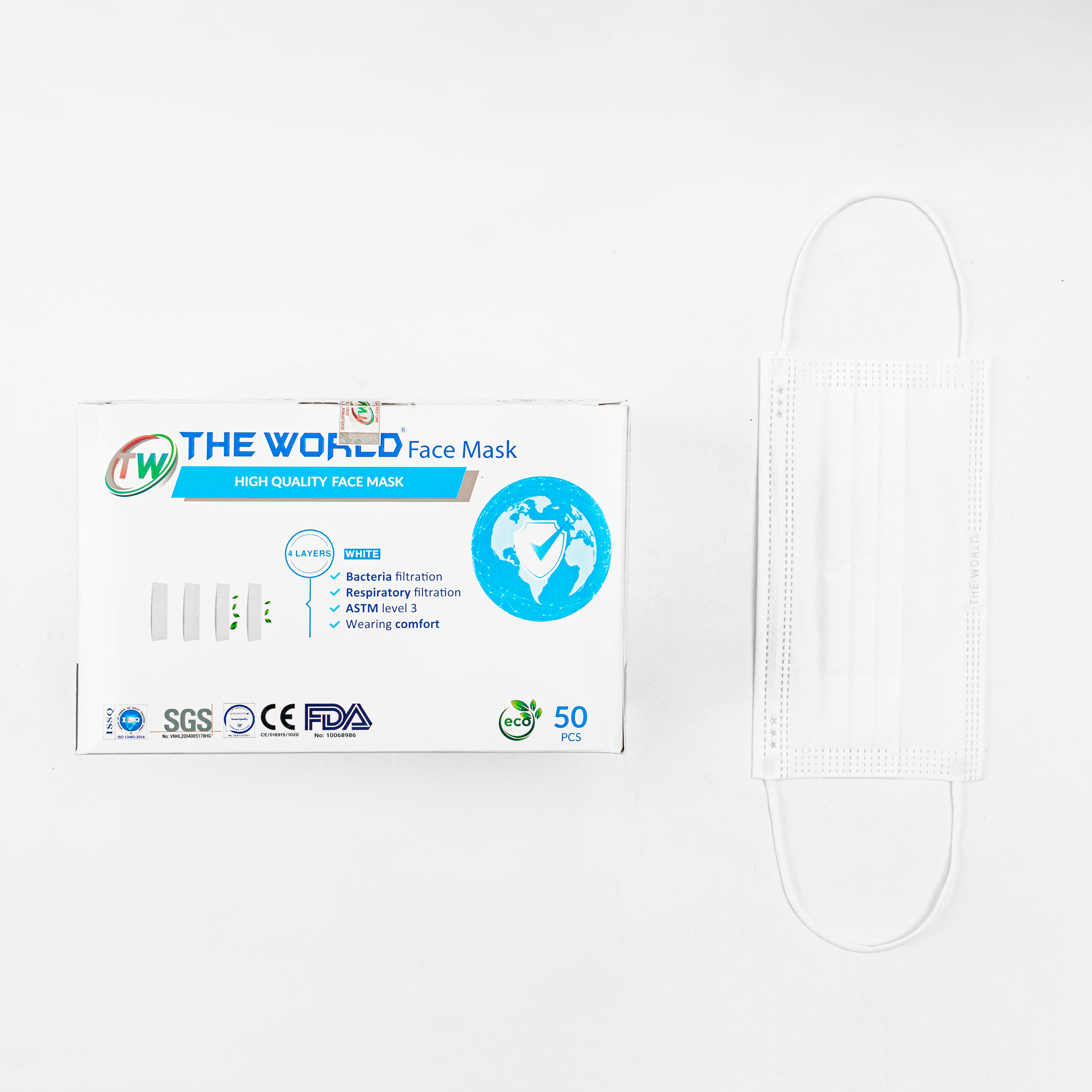 [ Combo mua 2 hộp tặng 1 hộp] [HỘP-50 CÁI] Khẩu trang y tế 4 lớp The World kháng khuẩn, bụi mịn - Hàng Chính Hãng The World