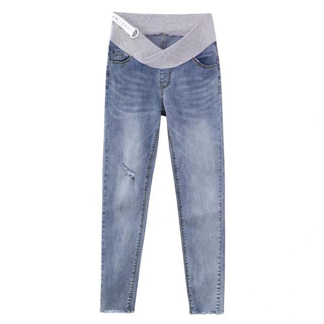 Quần jean bầu dáng dài cạp thấp -hàng shop quảng châu