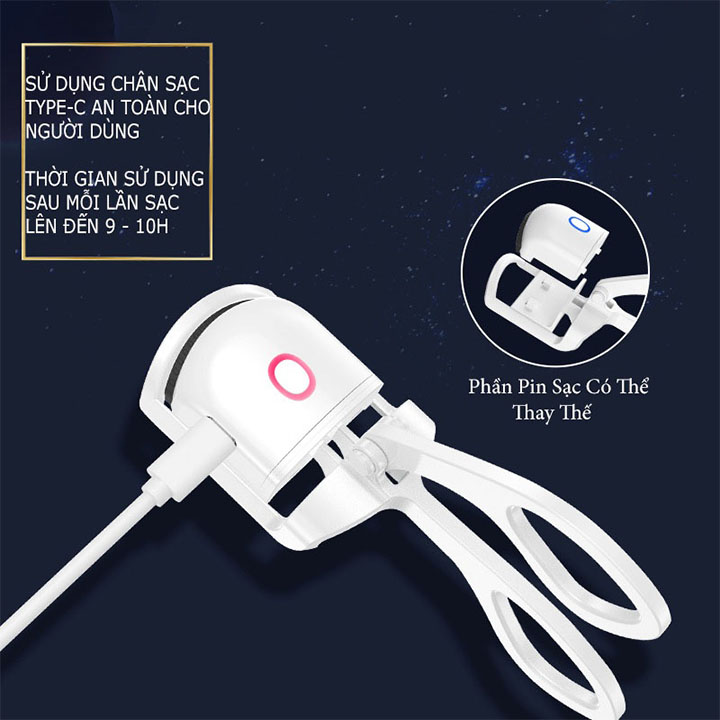 Dụng Cụ Kẹp Mi Nhiệt, Máy Uốn Mi Bằng Điện Nhỏ Gọn Làm Cong Nhanh Chóng Cổng Sạc USB Tiện Lợi