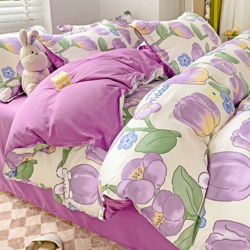 Bộ chăn ga gối cotton LIDACO PL1 - Thỏ hoa tím SP001490