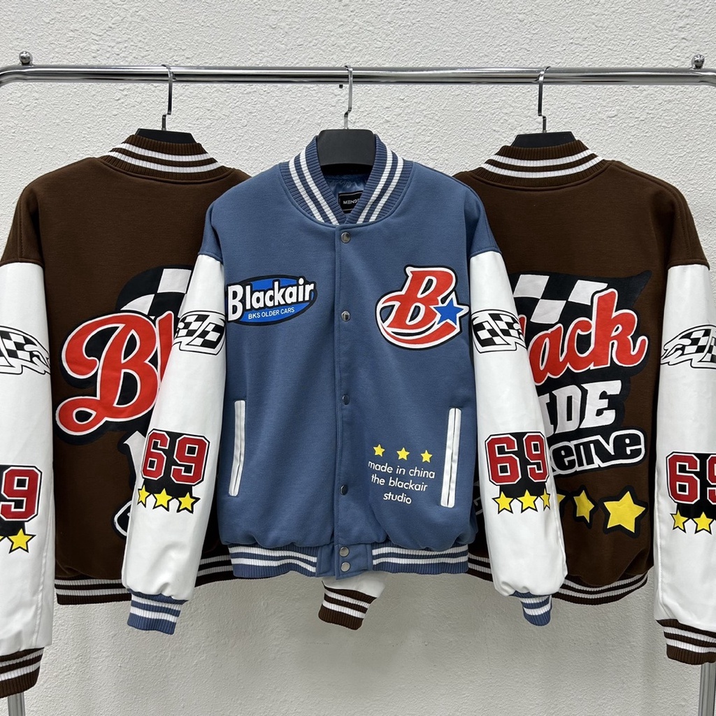 Varsity jacket Black made extreme nam nữ 2 lớp , áo khoác bóng chày form rộng unisex , bomber tay da pu