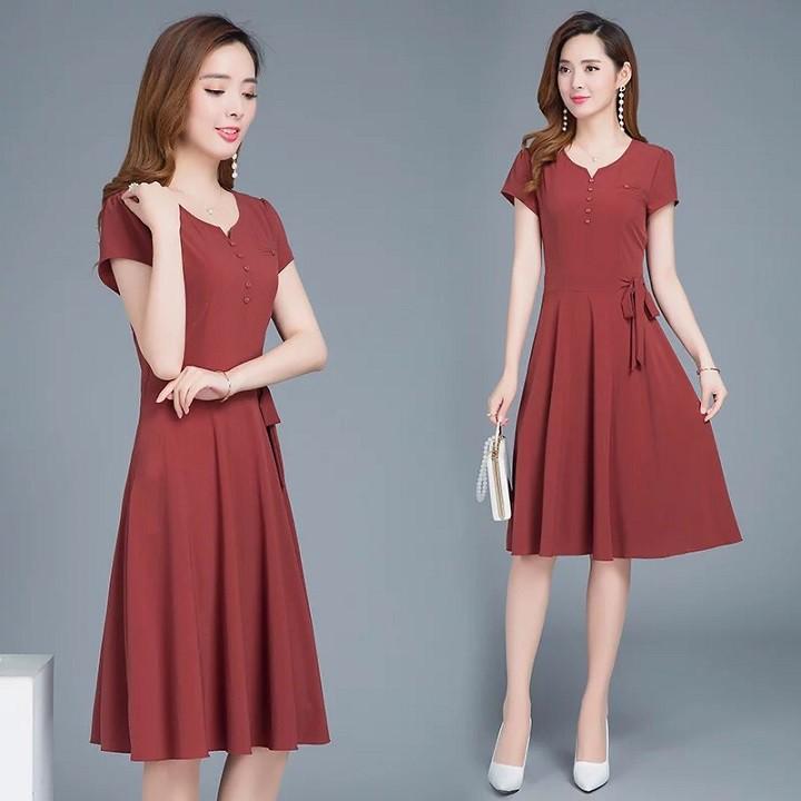 DRESS236 - ĐẦM XÒE ĐÍNH NÚT THẮT NƠ S-6XL