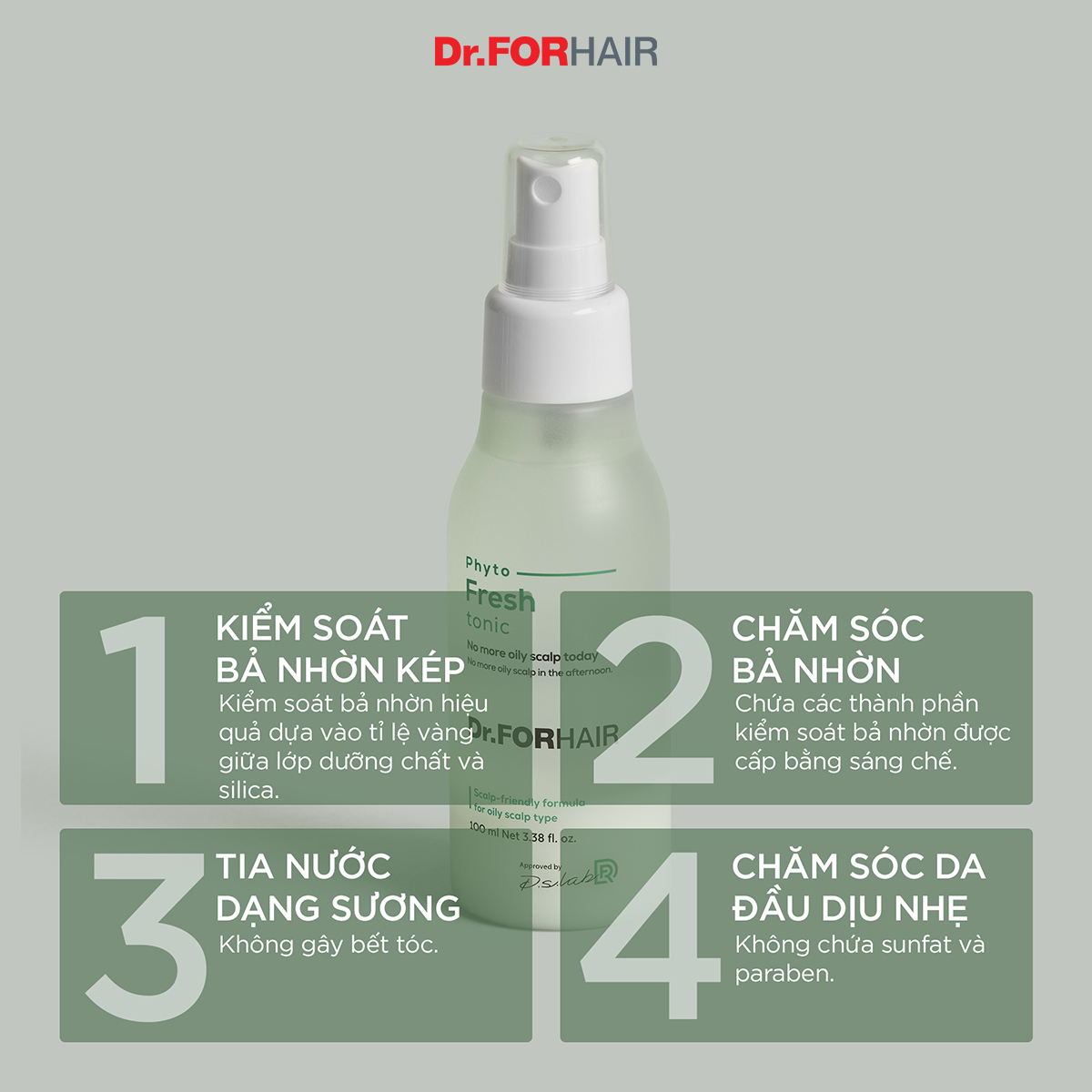 Tinh chất xịt dưỡng tóc cho tóc bết giảm dầu nhờn và mùi hôi da đầu Dr.FORHAIR Phyto Fresh Tonic 100ml