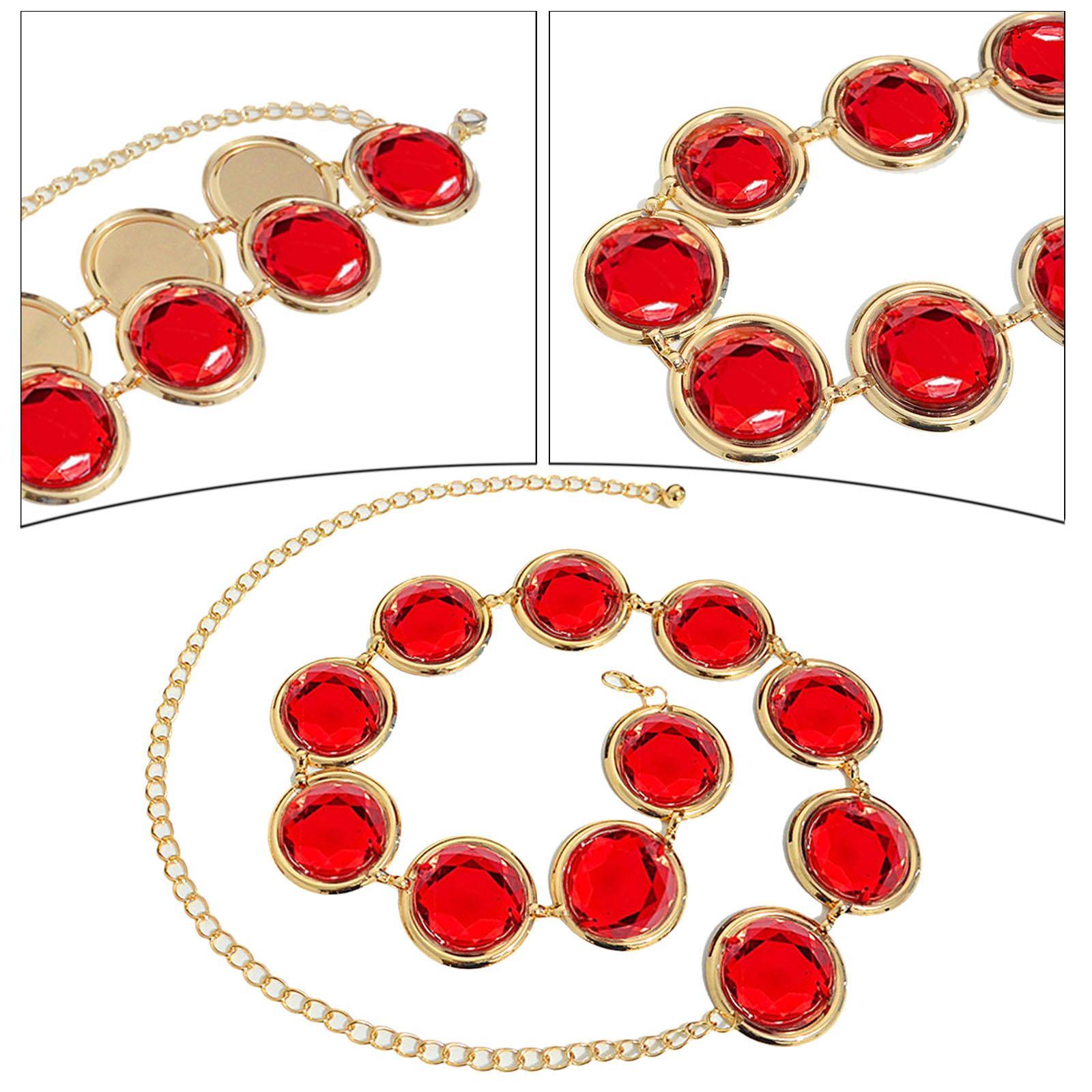 Women Waist Belt, Elegant Red Stone Waist Chain, Mirrored Anime Cosplay Decorative Casual Adjustable Ladies' Belt