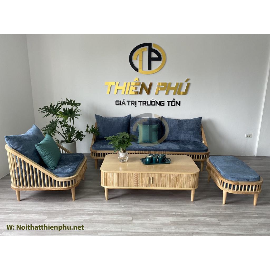 Bộ sofa phòng khách Dedar KBH gỗ tần bì màu tự nhiên bọc nỉ kèm bàn trà cánh lùa