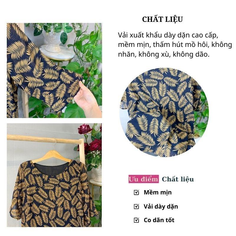 Áo kiểu trung niên thiết kế C5 họa tiết lá vàng chào hè, quà tặng cho mẹ, cho bà - Thời trang Cát Tường