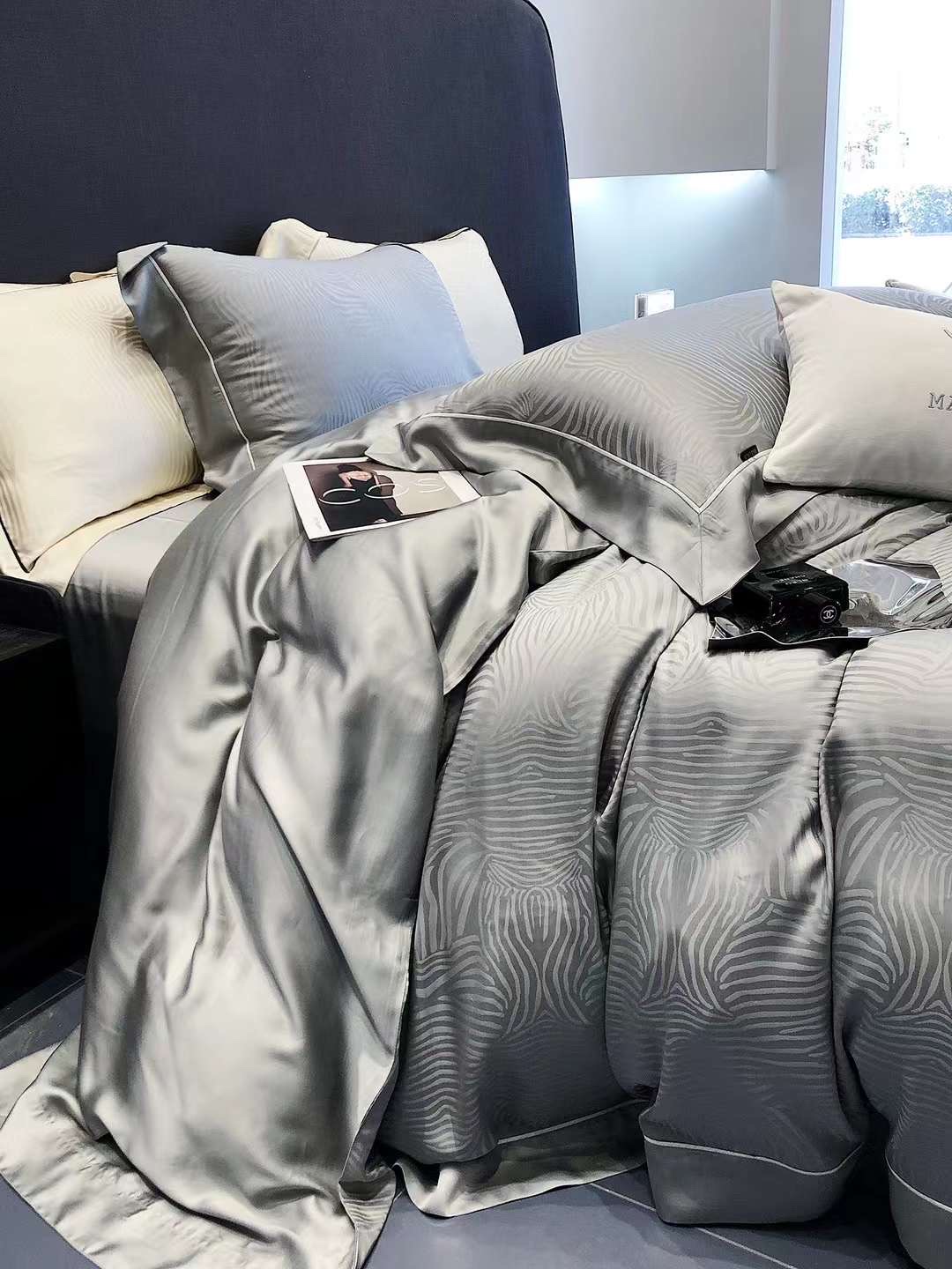 Drap Giường Tencel 100s Markcoss Bộ Chăn Ga Gối Đệm 5 Món Chăn Chần Bông Lụa Nhà Hin Home Bedding