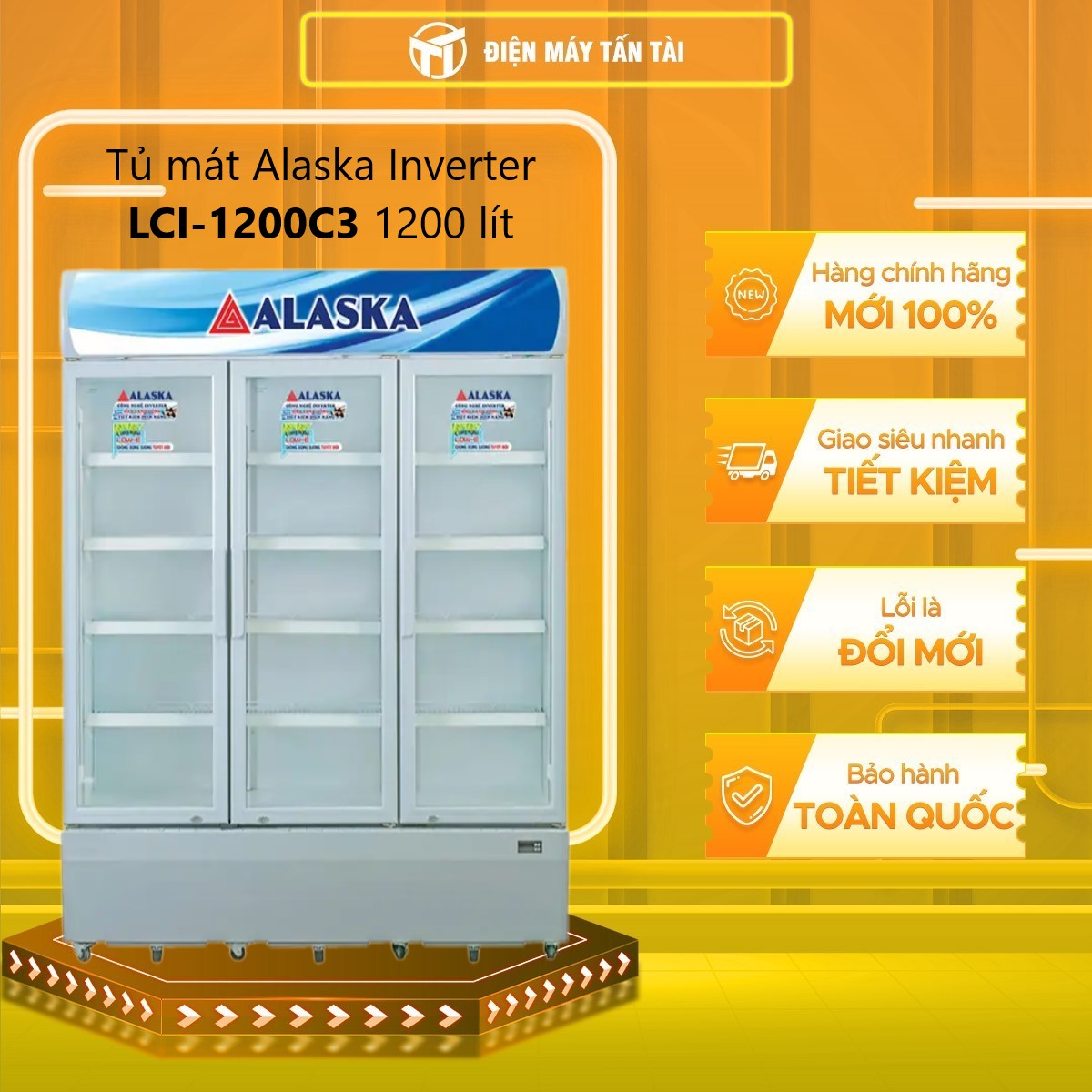 Tủ mát Alaska LCI-1200C3 inverter dàn đồng 3 cánh 1200 lít - hàng chính hãng - chỉ giao HCM
