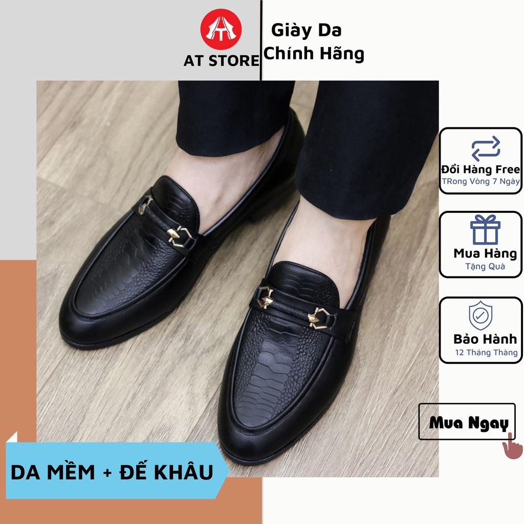 Giày lười nam công sở da cao cấp có dập vân, đế cao 3 cm - Bảo hành nổ da 12 tháng Mã DS02