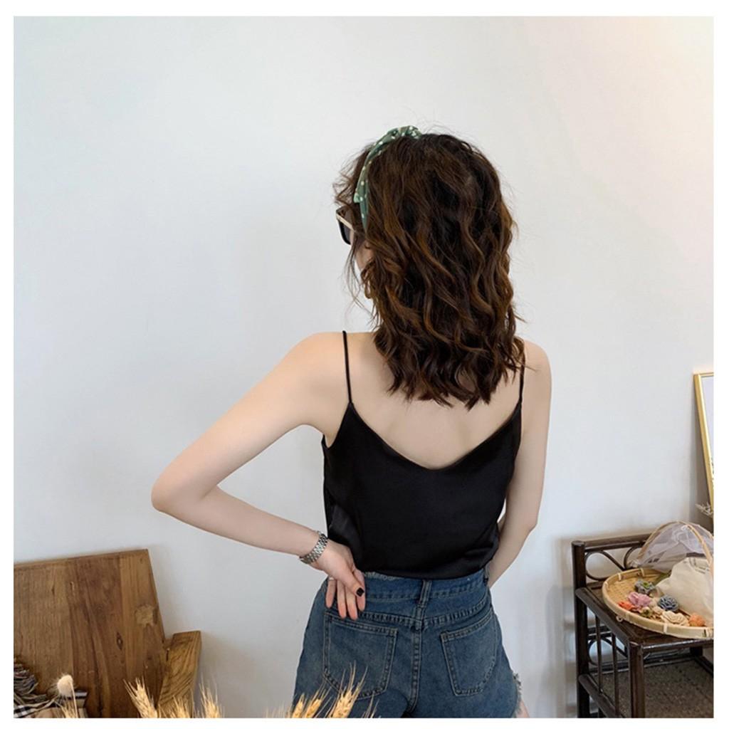 Áo hai dây chất vải xược màu đen / trắng CRA020
