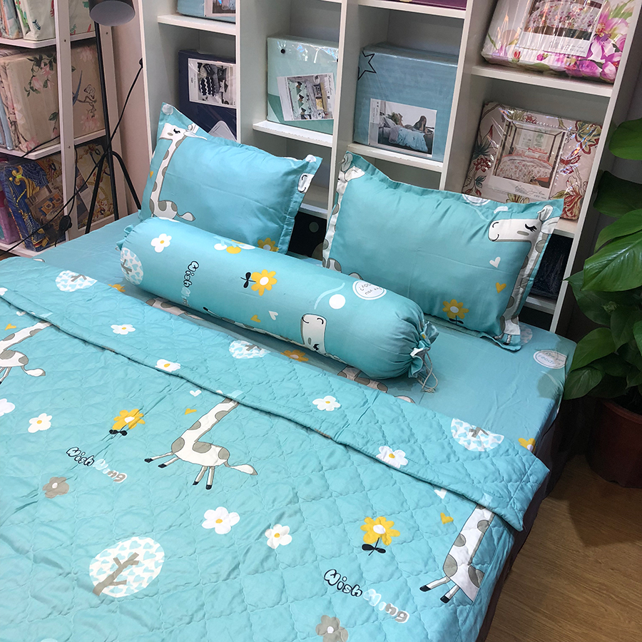 Set Ga Gối 3 Món Cotton Poly Hình Hươu MSP: CH15 + Tặng 1 Vỏ Gối Ôm