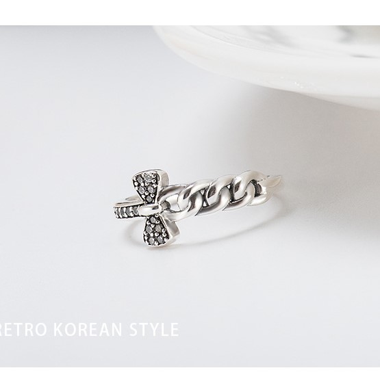 Nhẫn Bạc Nữ | Nhẫn Nữ Bạc Thái Hình Nơ - Móc Xích Cá Tính N1717 - Bảo Ngọc Jewelry