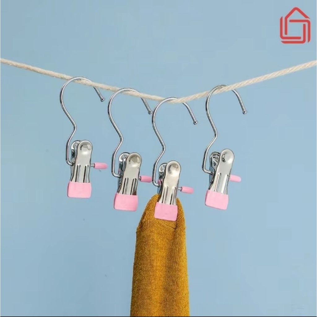 Móc Kẹp Đơn Chất Liệu Thép Không Gỉ, Móc Treo Đa Năng Cần Thiết Trong Mọi Gia Đình Treo Quần Áo, Mũ, Nón ,Tất, Vớ Chống Gió Thổi Bay Đa Năng Bằng Inox Bọc Nhựa - Màu Ngẫu Nhiên