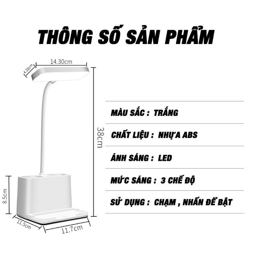 Đèn học chống cận thị HUGAM tích điện, đèn học cho bé để bàn có ngăn đựng bút, pin tích điện 3 màu sáng chạm cảm ứng đổi màu