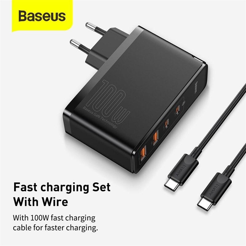 Bộ sạc nhanh Baseus GaN2 Pro Quick Charger 4 Ports 100W( Type C*2 &amp; USB*2, PD/ QC3.0/ QC4+/ PPS/ SCP/ FCP/ AFC/ Apple 2.41/ BC1.2, Multi Quick charge protocol support) - Hàng Chính Hãng