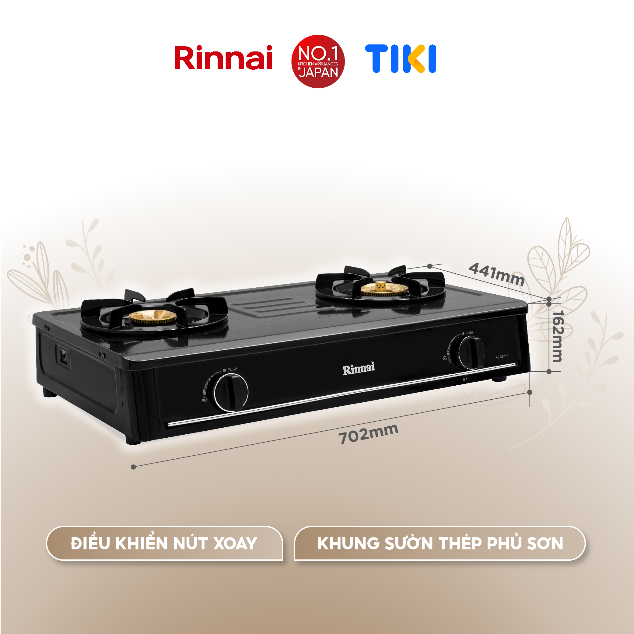 Bếp gas dương Rinnai RV-B271SB(EB) mặt bếp men và kiềng bếp men - Hàng chính hãng.