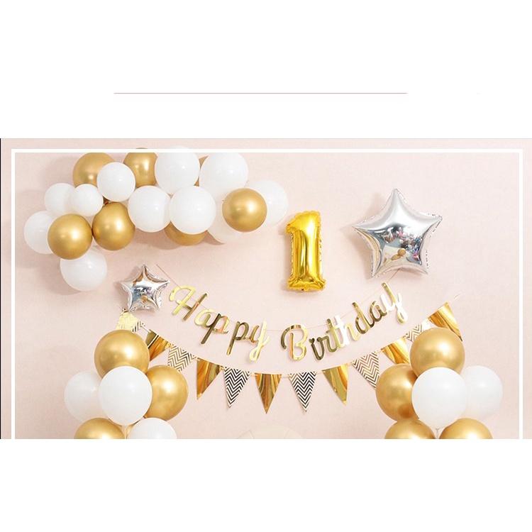 Set bóng trang trí sinh nhật ,bóng siêu nhũ vàng size 12 inch