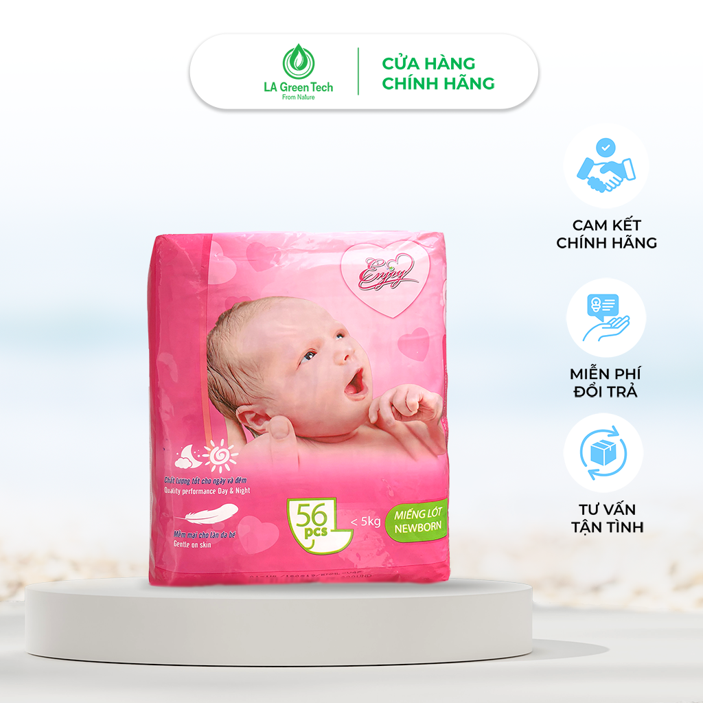 Miếng lót em bé ENJOY Cao Cấp ngày và đêm cho bé từ 3-5kg, mềm mại, thấm hút, chuẩn chất lượng Châu Âu - Gói 56 Miếng