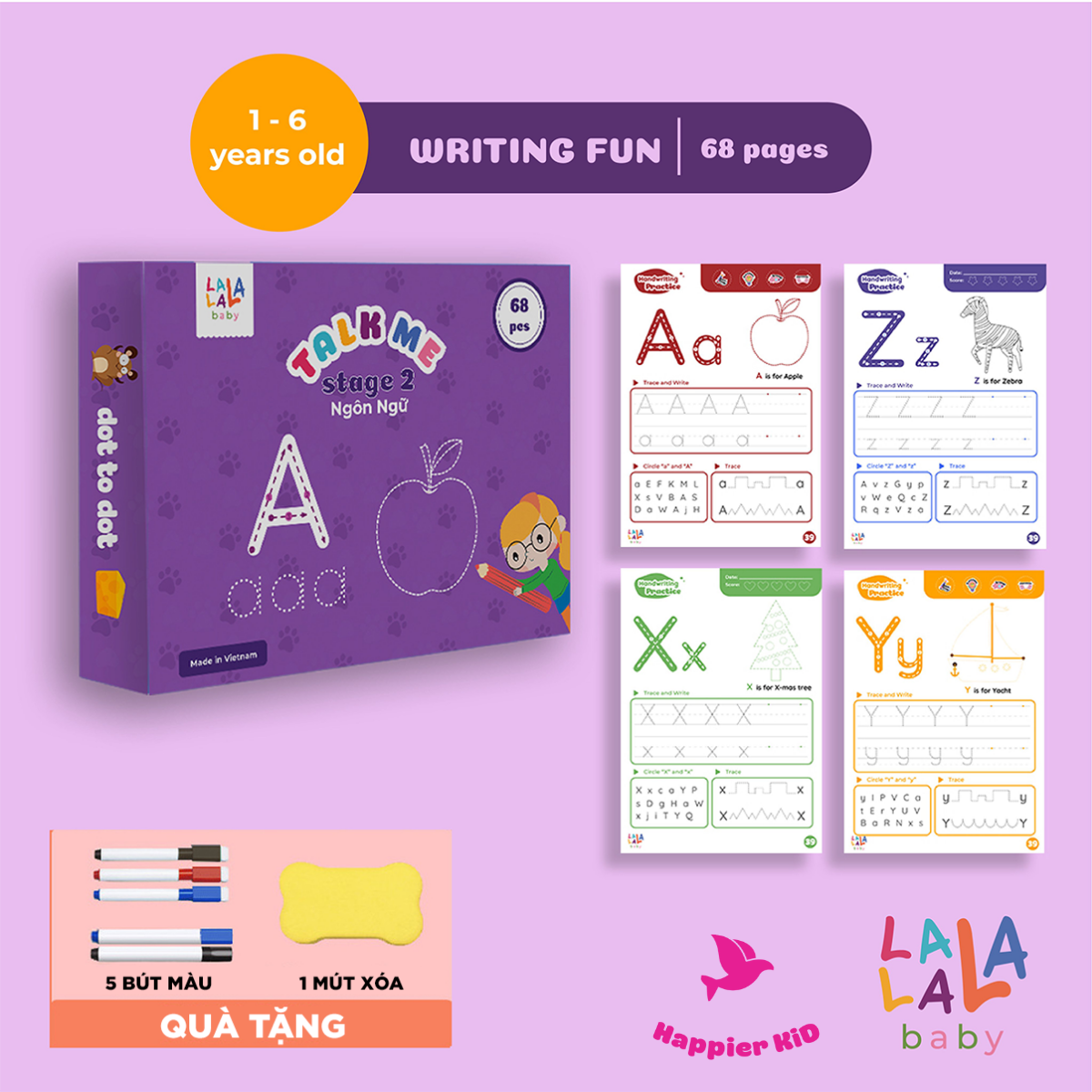 Học liệu giáo dục sớm Lalala baby , luyện học và viết chữ số, tô xóa được, CAM KẾT sản phẩm giống hình
