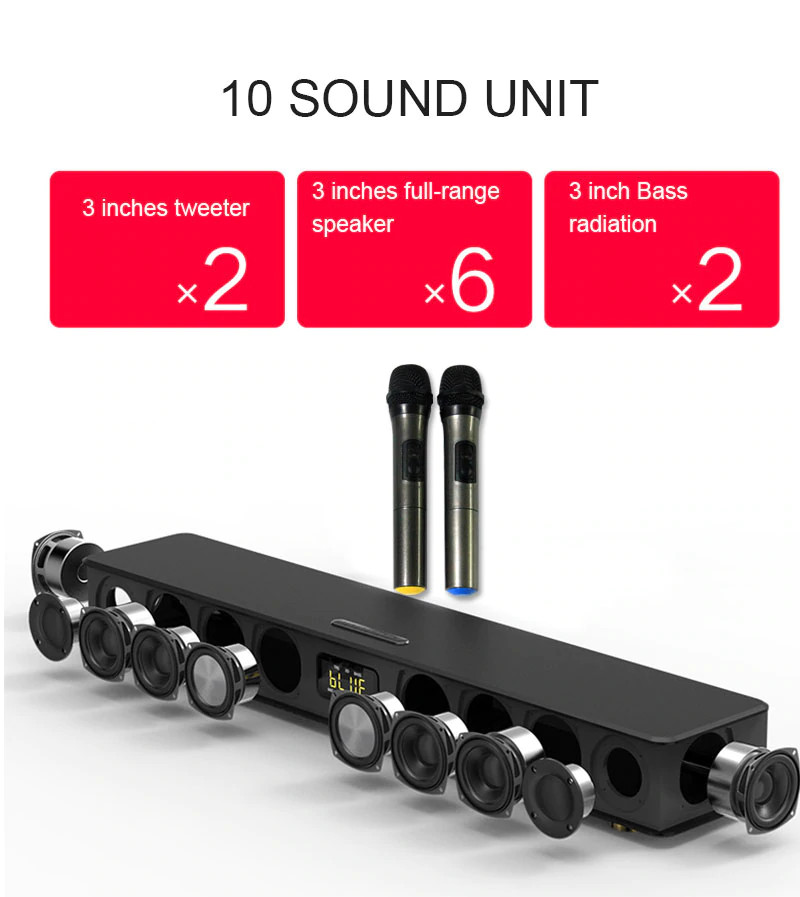 Loa Soundbar Bluetooth âm thanh vòng Surround 5.1 trung thực tích hợp 02 micro không dây chuyên dùng hát KARAOKE và nghe nhạc chất lượng cao trong gia đình